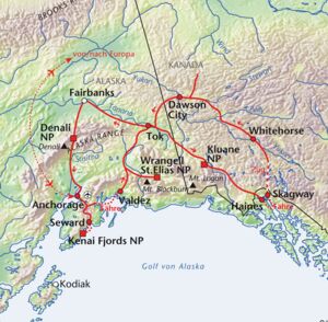 Alaska Yukon Gruppenreise Gletscher, Gold & Grizzlys Karte