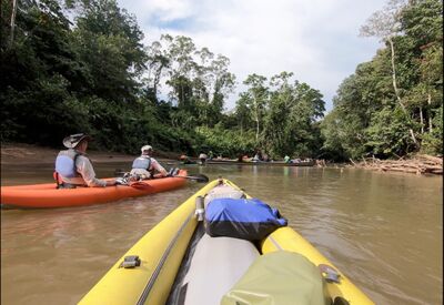Mit Kayaks fahren wir zum Camp im Yasuni Nationalpark