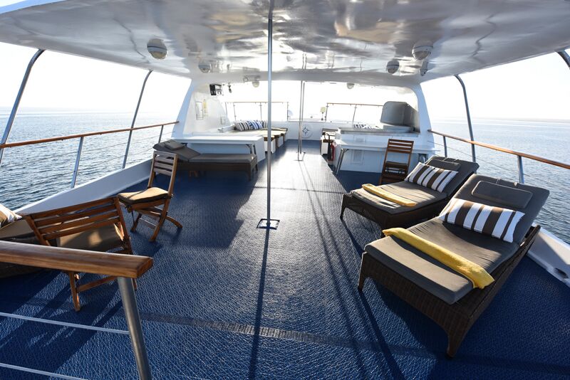 Großzügiger Entspannungsbereich an Deck des Coral II Schiffes