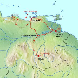 Karte zu neuer Reise mit Trekking auf den Auyan Tepui