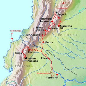 Expedition durch Kolumbien und Ecuador Karte